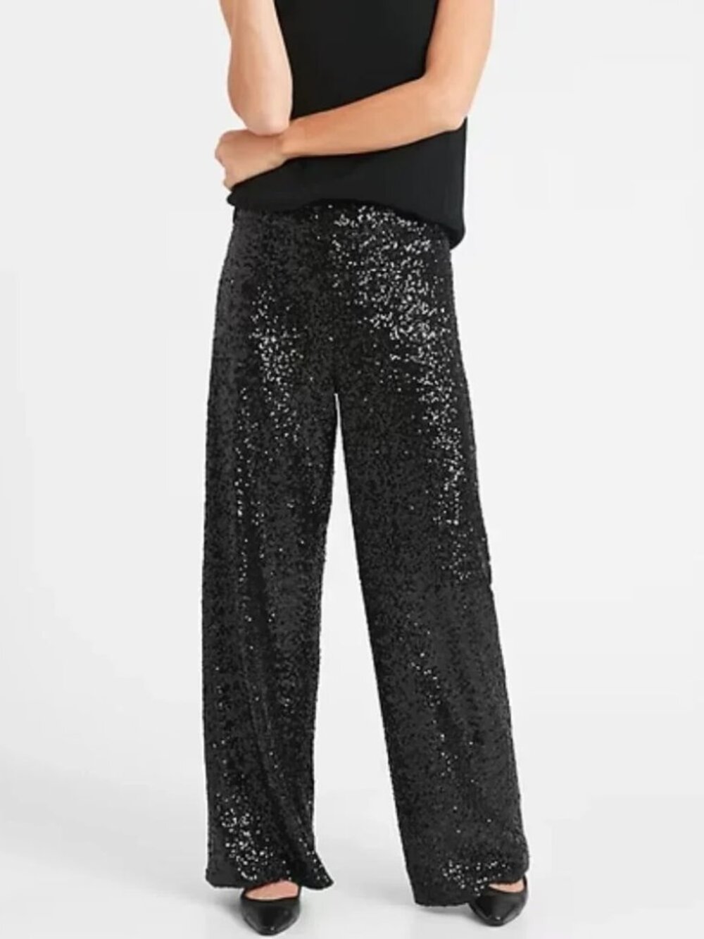 NWT Banana Republic Black Sequin Wide-Leg Pants XS